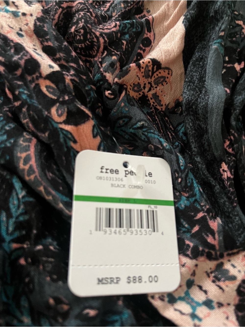Free People Black Floral Paisley Maxi dress with Teal & Blush Accents